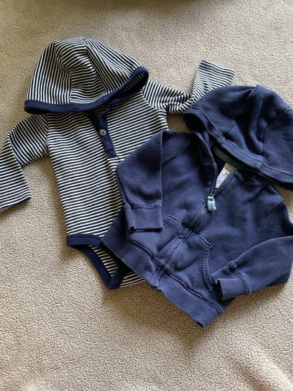 Carter's Navy and White Striped Hooded Bodysuit with Navy Hooded Zip Sweatshirt